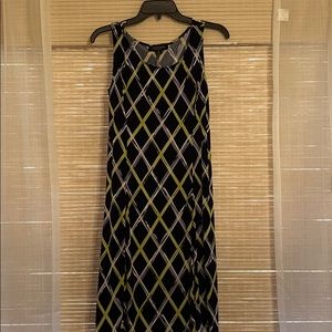 navy, lime green and white tank top work dress.